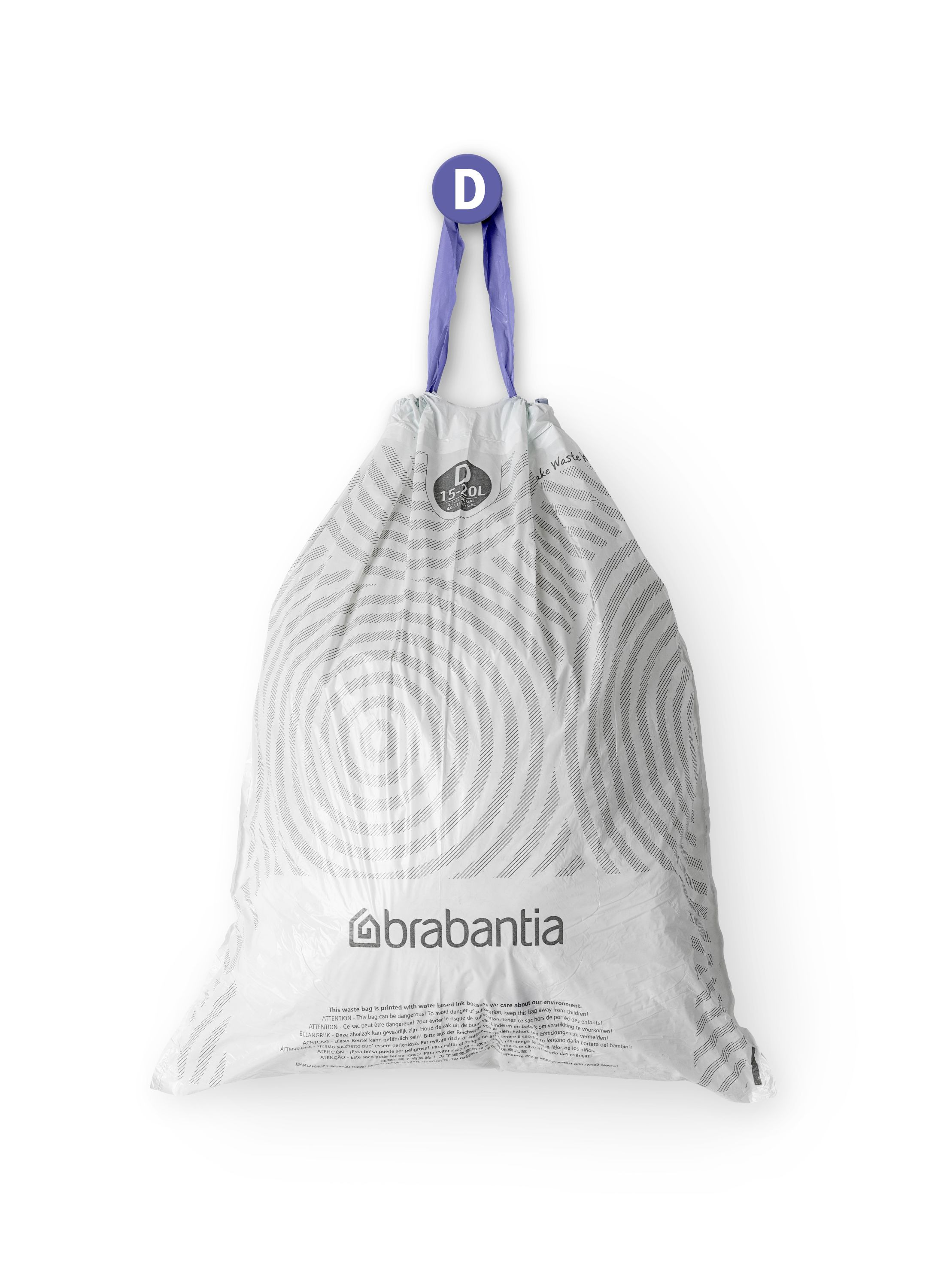 Brabantia Bin Liners, 15-20 L-Size D, 20 Bags, Litre, White, Size: Large